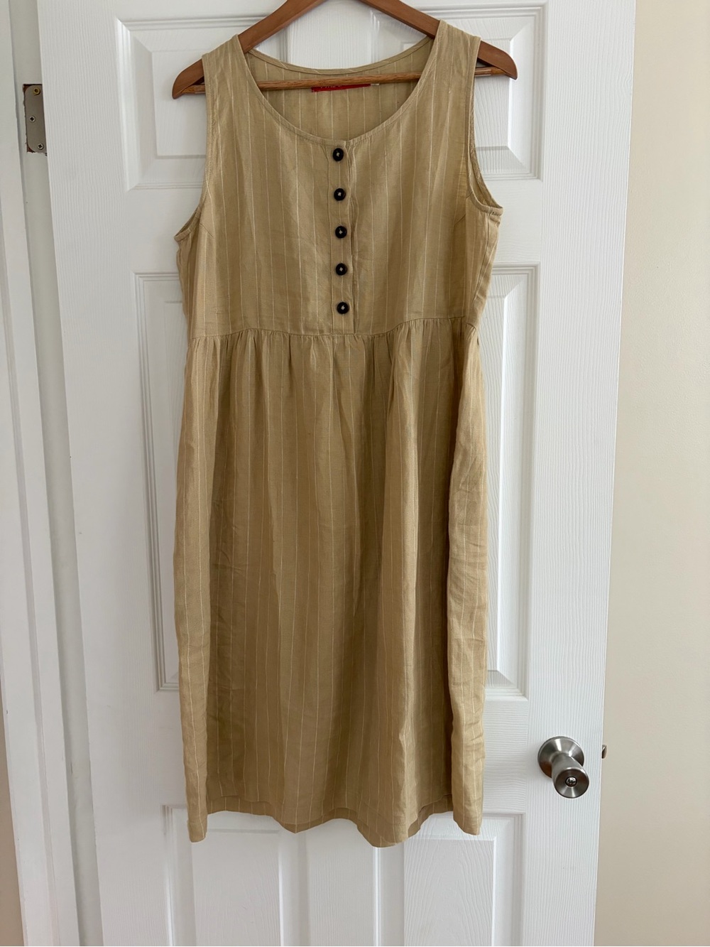 Pyne & Smith No. 21 Sleeveless Button-Up Linen Dress, Tan Stripe